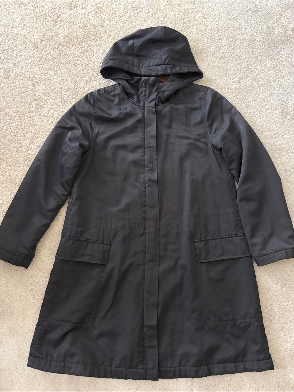 Eileen Fisher Black Hooded Long Trench Coat